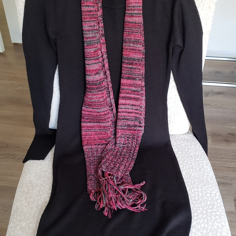 Black Sweater Dress with Scarf